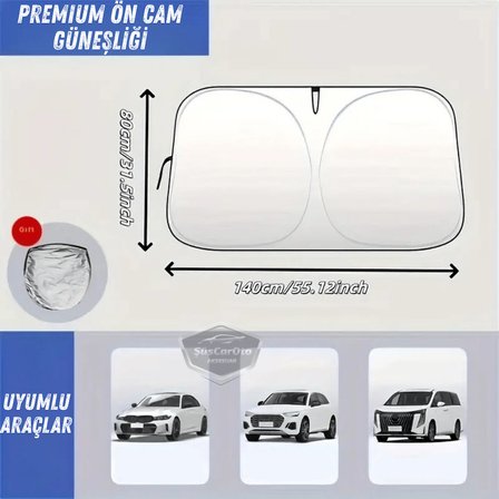 Oto Katlanabilir Premium Ön Güneşlik Ön Arka Cam Gölgelik Metalize Yeni Nesil Güneş Koruyucu Oto Araba Suv Tır 80 cm x 140 cm Çantalı