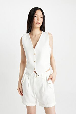 DeFacto Relax Fit Yüksek Bel Crop Fit Keten Karışımlı Şort C9579AX24SMWT32
