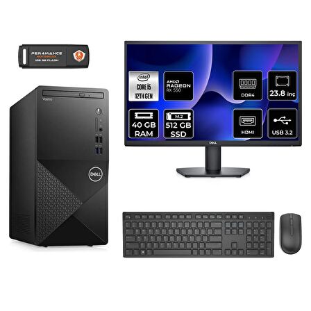 Dell Vostro 3910MT i5 12400 40GB 512GB SSD RX550/4GB FDOS N7519VDT3910 & MASAÜSTÜ PC & 23.8" MONİTÖR