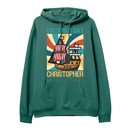 Christopher  Baskılı Yeşil Hoodie