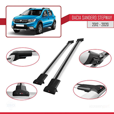 Dacia Sandero Stepway 2 2012-2020 Arası ile Uyumlu FLY Model Ara Atkı Tavan Barı Gri 2 Adet
