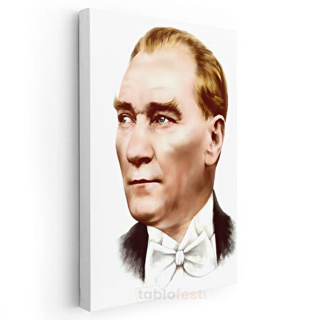 Beyaz Papyonlu Atatürk - Modern Çizgili Portre Kanvas Tablo
