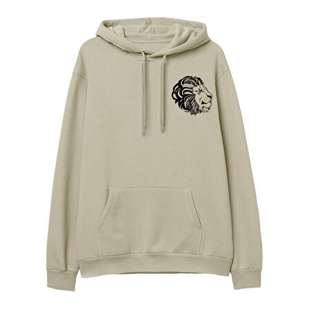 Lion  Baskılı Krem Hoodie