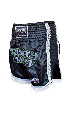 DragonDo MT3020 Apache Muaythai Şortu Siyah Püsküllü Şort Nakışlı Muay Thai Şortu