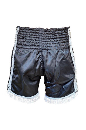 DragonDo MT3020 Apache Muaythai Şortu Siyah Püsküllü Şort Nakışlı Muay Thai Şortu