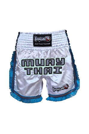 DragonDo MT3020 Apache Muaythai Şort Beyaz Püsküllü Muay Thai Şortu