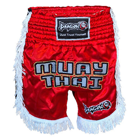 DragonDo MT3020 Apache Muaythai Şortu Kırmızı Püsküllü Şort Nakışlı Muay Thai Şortu