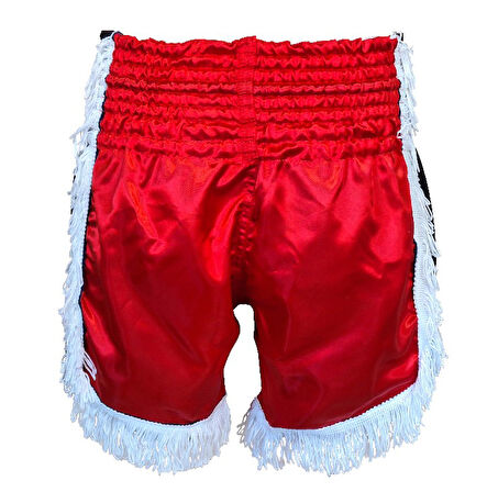 DragonDo MT3020 Apache Muaythai Şortu Kırmızı Püsküllü Şort Nakışlı Muay Thai Şortu