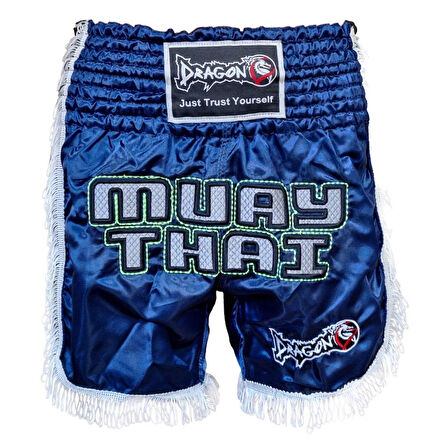 DragonDo MT3020 Apache Muaythai Şortu Lacivert Püsküllü Nakışlı Muay Thai Şortu