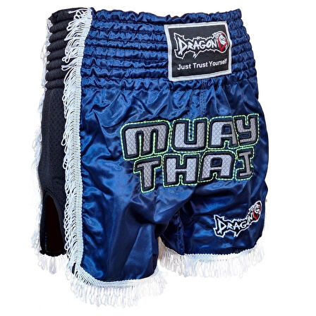 DragonDo MT3020 Apache Muaythai Şortu Lacivert Püsküllü Nakışlı Muay Thai Şortu
