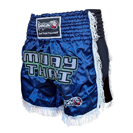 DragonDo MT3020 Apache Muaythai Şortu Lacivert Püsküllü Nakışlı Muay Thai Şortu