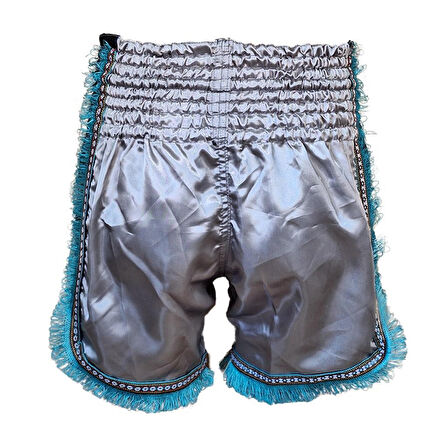 DragonDo MT3020 Apache Muaythai Şortu Gri Püsküllü Şort Nakışlı Muay Thai Şortu