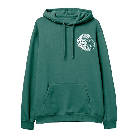 Lion  Baskılı Yeşil Hoodie