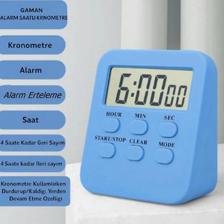 Gmn-1288 Kronometreli Ders Çalışma Saati 24 Saat Geri Sayım Cihazı Alarmlı Çalar Saat Mıknatıslı Turkuaz RENK
