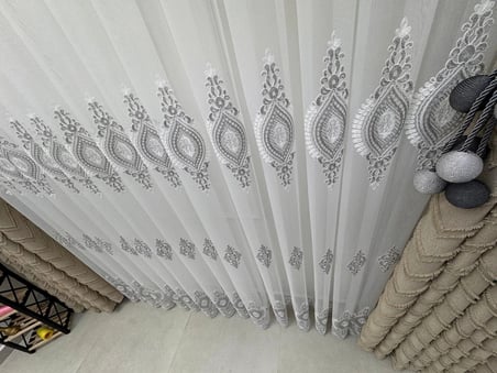 NİVEMESHOME  SERAP GÜMÜŞ  1/3 PİLELİ  BAMBU TÜL PERDE