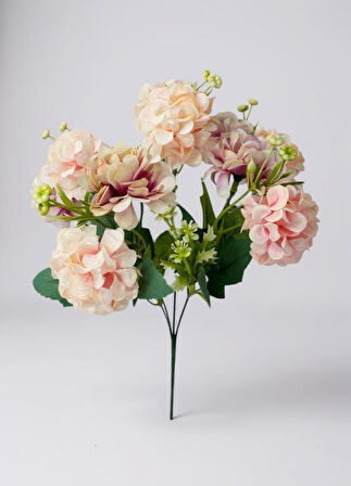 Yapay Çiçek Kartopu Krizantem Pudra Pembe 5Dallı 10toplu Demet 30cm