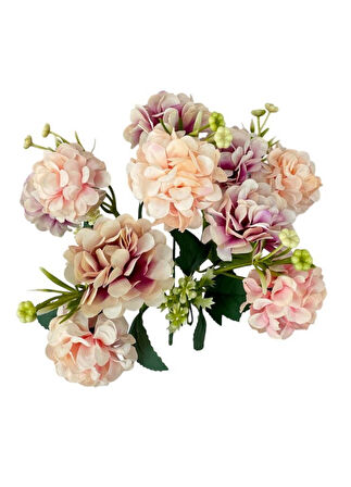 Yapay Çiçek Kartopu Krizantem Pudra Pembe 5Dallı 10toplu Demet 30cm