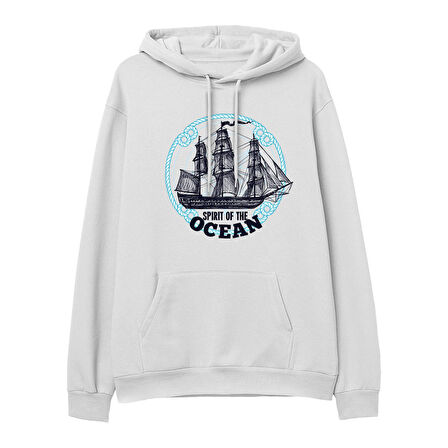 Sprit of the ocean  Baskılı Beyaz Hoodie