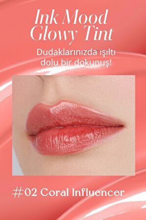 Kalıcı, Pigmentli, Parlak Bitişli Tint Peripera Ink Mood Glowy Tint 02 Coral Influencer