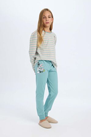 DeFacto Kız Çocuk Pijama Takımı Looney Tunes Uzun Kollu Üst Uzun Alt D6062A824AUGR379