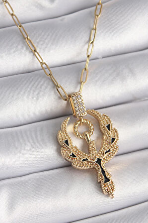 Celira Çelik Gold Renk Zirkon Taşlı Anka Kuşu Model Kadın Kolye