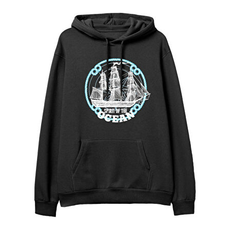 Sprit of the ocean  Baskılı Siyah Hoodie