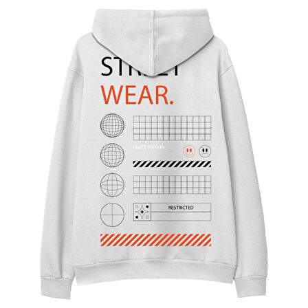 Street Wear  Baskılı Beyaz Hoodie