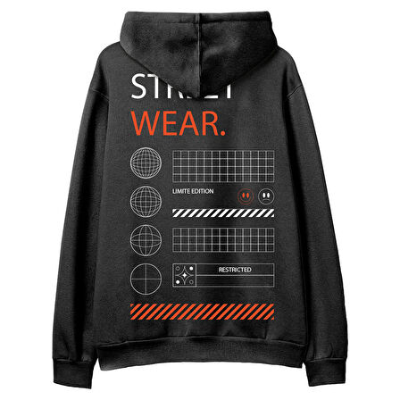 Street Wear  Baskılı Siyah Hoodie