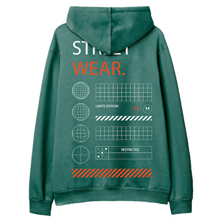 Street Wear  Baskılı Yeşil Hoodie