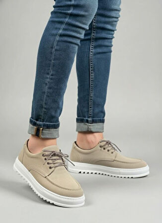 Stra Bağcıklı Süet Erkek Günlük Spor Klasik Ayakkabı SBT - Krem