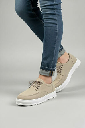 Stra Bağcıklı Süet Erkek Günlük Spor Klasik Ayakkabı SBT - Krem