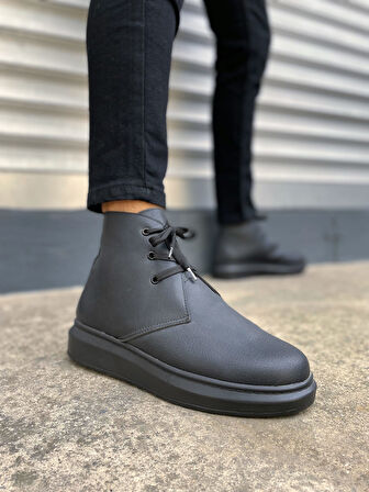 STABLE Bağcıklı Ortopedik Taban Cilt Erkek Spor Bot CST - Siyah