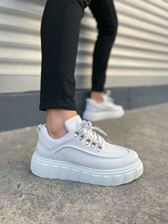 Beyaz Cloud Bağcıklı Cilt Erkek Günlük Sneaker Ayakkabı