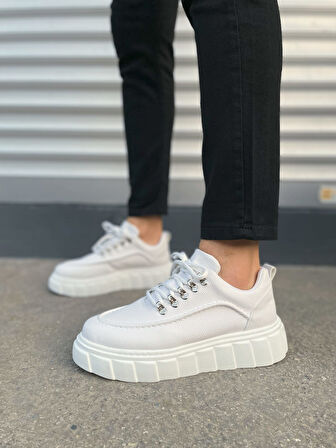 Beyaz Cloud Bağcıklı Cilt Erkek Günlük Sneaker Ayakkabı