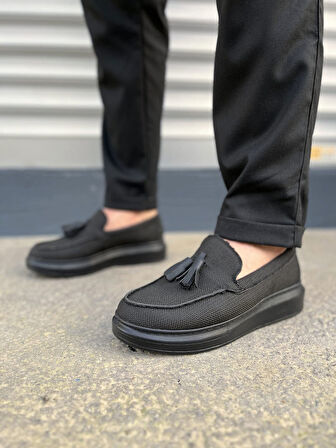 Blaze Bağcıksız Püsküllü Keten Erkek Günlük Spor Klasik Ayakkabı KST - Siyah