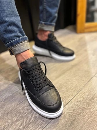Ekard Bağcıklı Cilt Erkek Günlük Sneaker Ayakkabı CBT Siyah