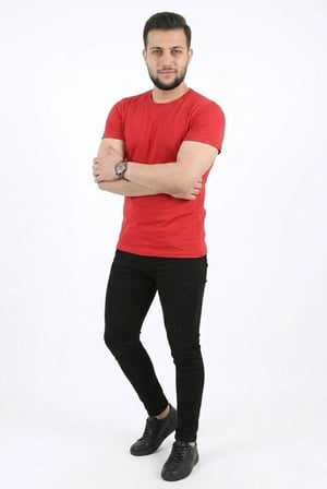 Wenic Erkek Basic Tişört Bisiklet Yaka Kısa Kol Günlük Yazlık Slim fit T-Shirt - Kırmızı