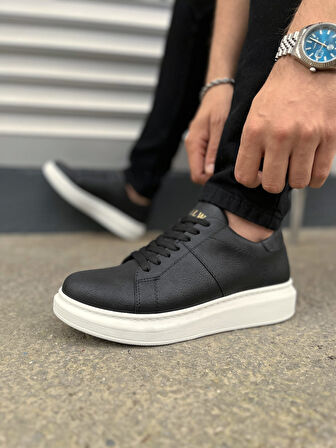 Boost Bağcıklı Deri Erkek Günlük Sneaker Ayakkabı - Siyah Beyaz
