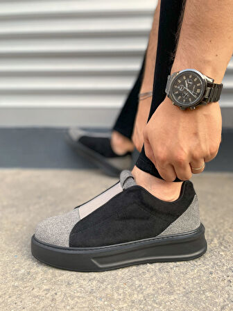 Alba Bağcıksız Süet Gri Siyah Erkek Günlük Sneaker Ayakkabı