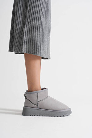 Anila Kadın Gri Kışlık Kürklü Bot