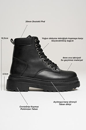 Aroif Kadın Kışlık Kalın Tabanlı Siyah Bot