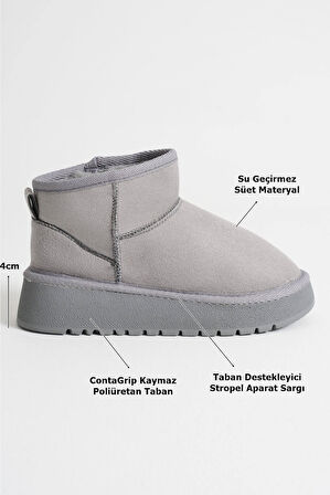 Anila Kadın Gri Kışlık Kürklü Bot