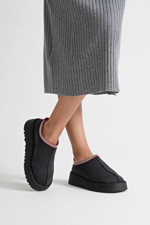 Asle Kadın Siyah Kışlık Kürklü Terlik