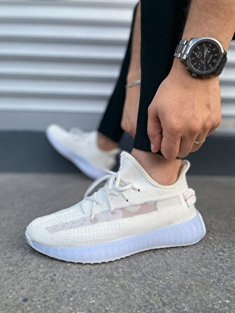 Beyaz Pulse Bağcıklı Triko Kumaş Erkek Günlük Spor Ayakkabı
