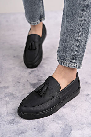 Bloom Bağcıksız Püsküllü Cilt Erkek Günlük Spor Klasik Ayakkabı ST - Siyah