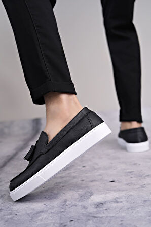 Bloom Bağcıksız Püsküllü Cilt Erkek Günlük Spor Klasik Ayakkabı BT - Siyah