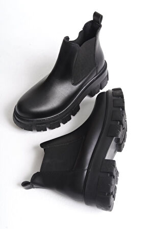 Ailuj  Kadın Siyah Günlük Lastikli Bot