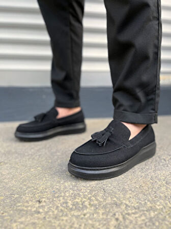 Blaze Bağcıksız Püsküllü Süet Erkek Günlük Spor Klasik Ayakkabı SST - Siyah