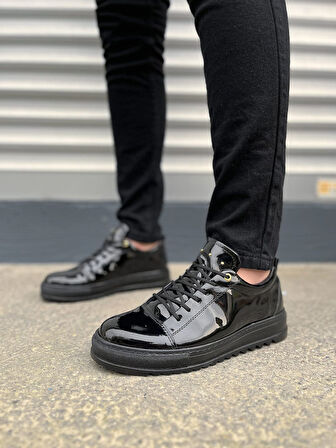 Siyah Cool Bağcıklı Rugan Erkek Günlük Spor Klasik Ayakkabı