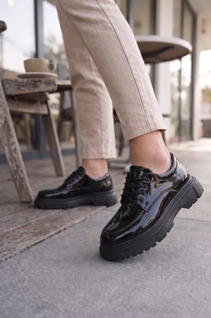 Sipayh Erkek Siyah Rugan Ayakkabı - Bağcıklı Günlük Spor Klasik Comfort Casual